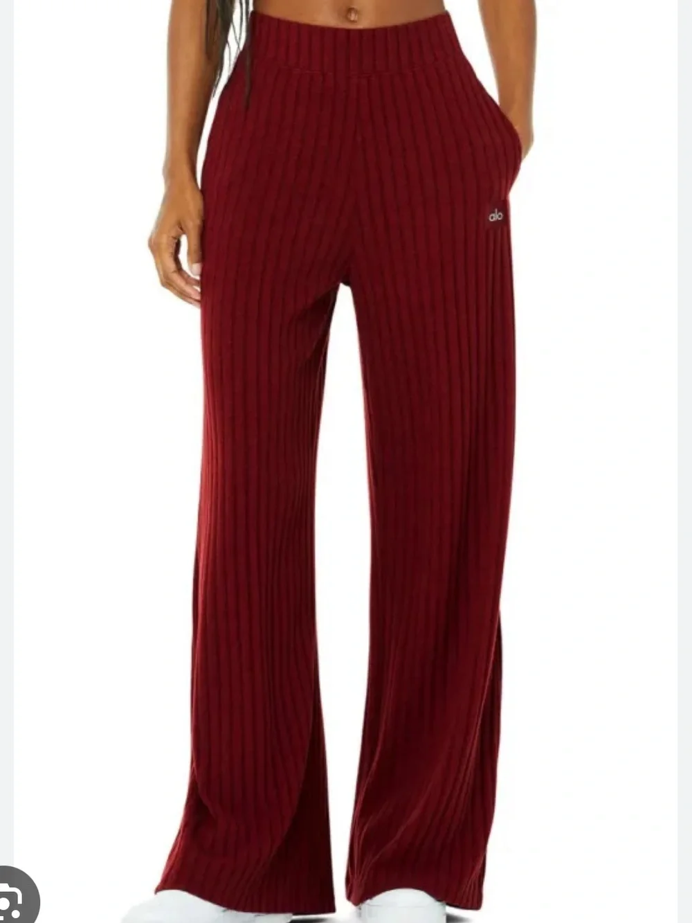 NWT ALO Ribbed Take Comfort Wide Leg Pant, Cranberry, size XS